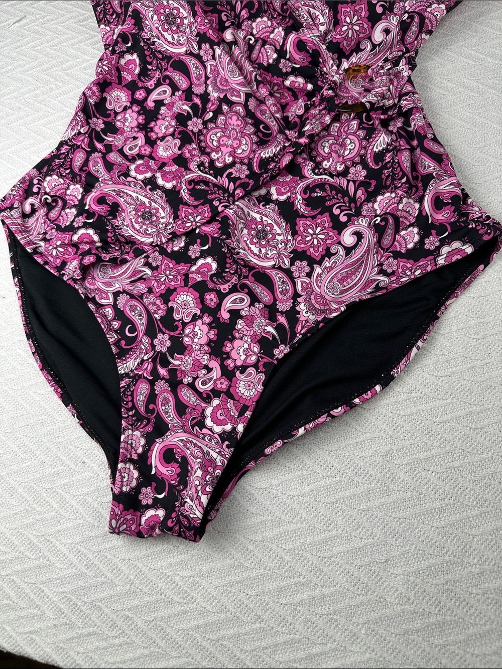 Simon Chang Black and Pink Paisley One-Piece Swimsuit - Picture 5 of 16